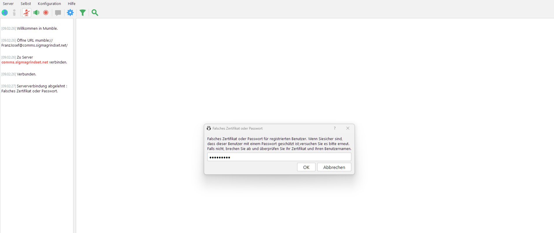 Mumble Password Eingabe
